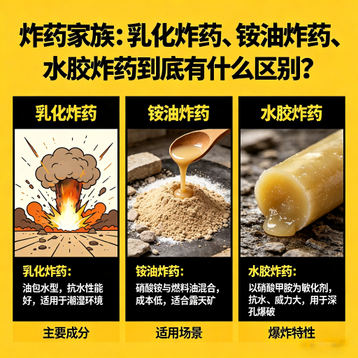 东城炸药家族：乳化炸药、铵油炸药、水胶炸药到底有什么区别？